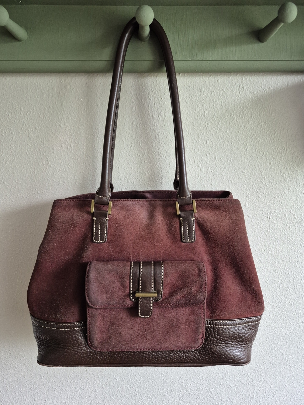 Vintage Eddie Bauer Burgundy Suede Shoulder Bag with Brown Trim